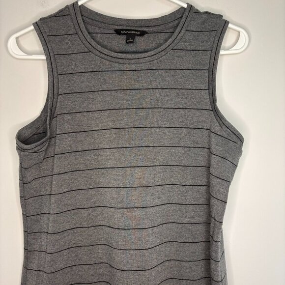 BANANA REPUBLIC Dress Small Gray Black Pinstripe Drop Waist Sleeveless Stretch - Picture 2 of 5